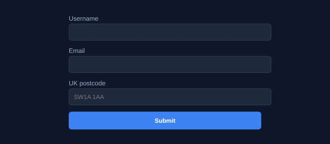 The page this code makes: required, type=email, minlength and pattern — try submitting empty