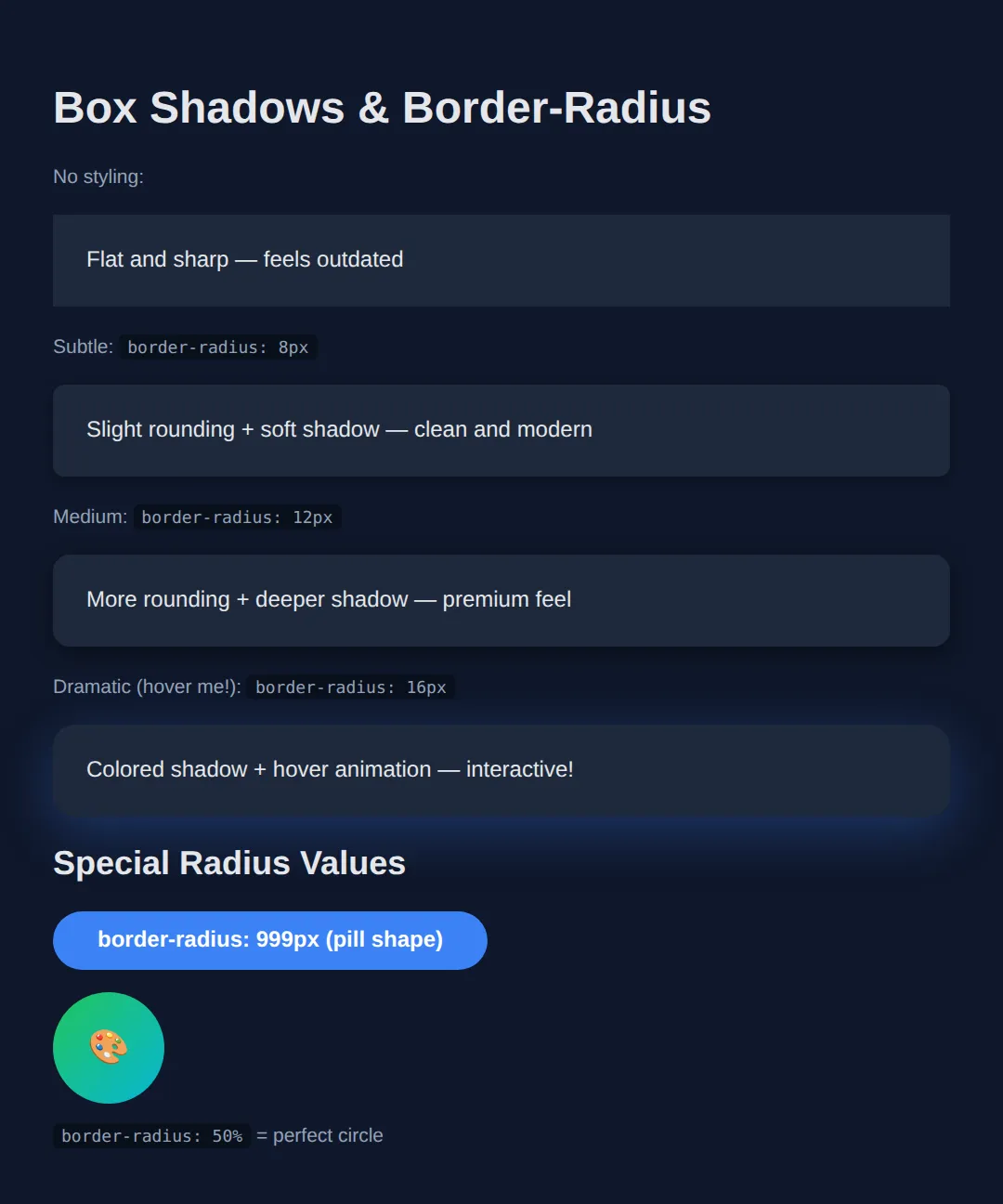 The page this code makes: Add depth and softness to your elements