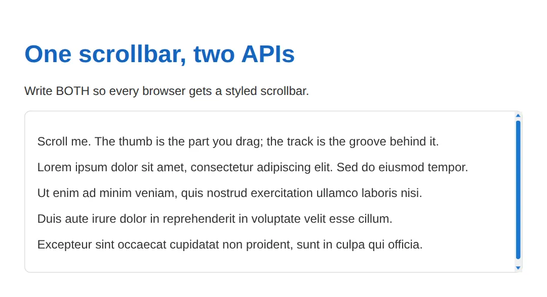 The page this code makes: One scrollbar, two APIs