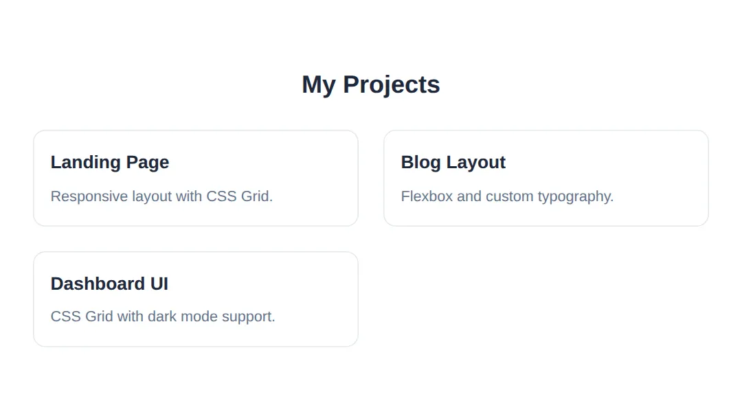 The page this code makes: Drag the preview narrower and watch the columns re-flow