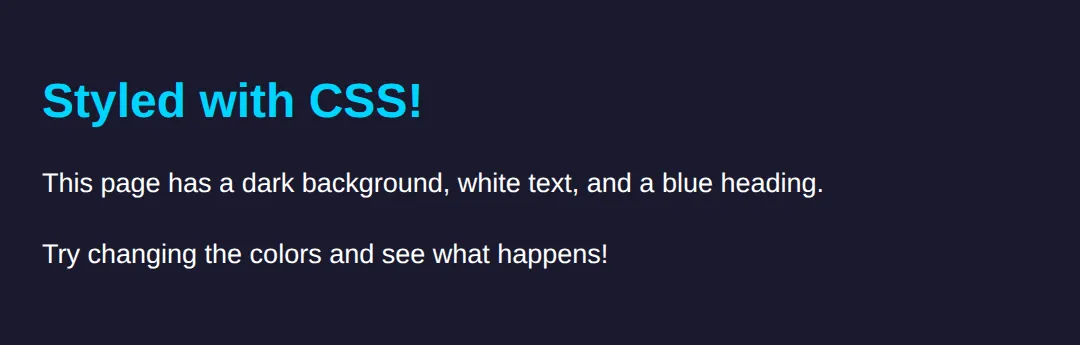 The page this code makes: Style a page with colors, fonts, and backgrounds