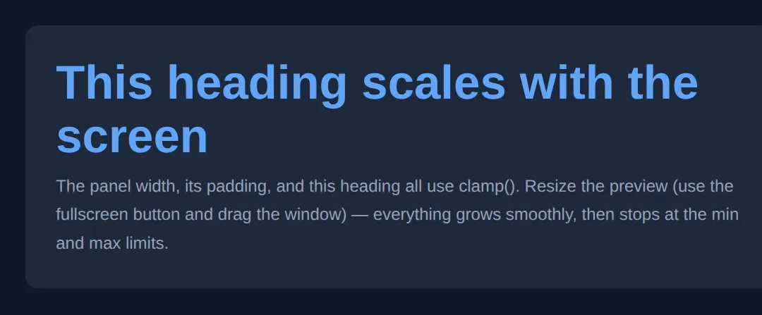 The page this code makes: Drag the preview width and watch the size scale, then lock