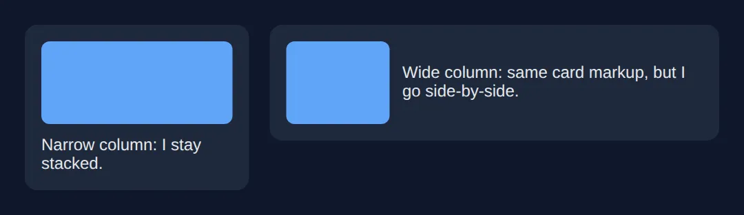 The page this code makes: The card adapts to its column, not the window